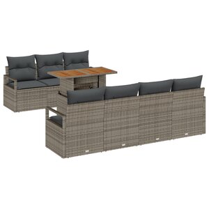 Ensemble de Sofas de Jardin avec Coussins de 8 Pièces Gris Poly Rattan Acacia