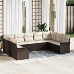 Set de Canapés de Jardin 9 Pièces avec Coussins en Poly Rotin Marron