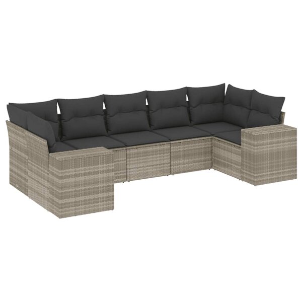 vidaXL Salon de jardin avec coussins 7 Pièces gris clair résine tressée
