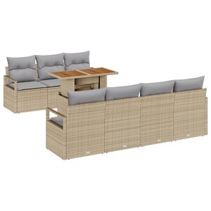 Canapés de Jardin 8 Pièces avec Coussins Beige Poly Rattan