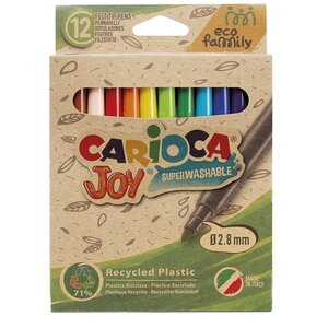 Carioca Joy Lot de 12 marqueurs à pointe fine Eco Family - Encre super lavable - Pointe fine verrouillée 2 8 mm - Capuchon ventilé - Différentes couleurs