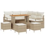 Ensemble de canapé de jardin 9 pièces avec coussins Beige Poly Ratta Acacia