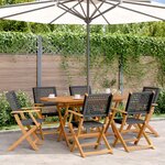 vidaXL Ensemble à manger de jardin 7 Pièces noir rotin et bois massif