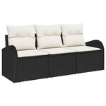 vidaXL Ensemble de canapé jardin 3 pièces avec coussins noir en poly rotin