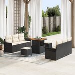 Ensemble de Canapé de Jardin 9 Pièces avec Coussins Rattan Synthétique Noir Acacia