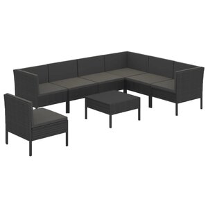 vidaXL Salon de jardin 8 Pièces avec coussins résine tressée noir
