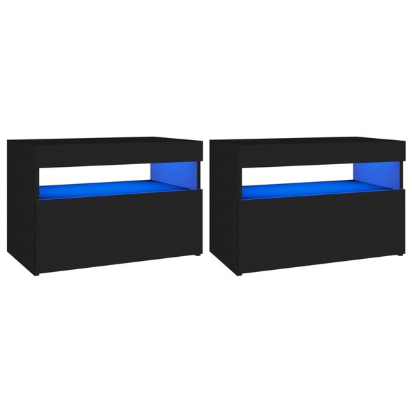 vidaXL Meubles TV avec lumières LED 2 Pièces Noir 60x35x40 cm