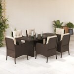 vidaXL Ensemble à manger de jardin et coussins 7 Pièces marron rotin
