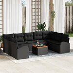 vidaXL Ensemble de canapé de jardin 10 pièces avec coussins noir poly rattan acacia