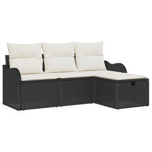 vidaXL Ensemble de canapé de jardin 4 pièces avec coussins Rotin Poly Noir