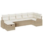 Ensemble de Canapés de Jardin de 7 Pièces avec Coussins Beige en Rattan Poly