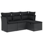vidaXL Salon de jardin 4 Pièces avec coussins noir résine tressée