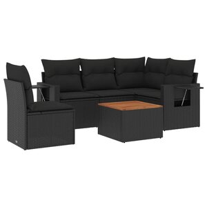 vidaXL Salon de jardin 6 Pièces avec coussins noir résine tressée