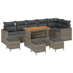 Ensemble de Canapé de Jardin vidaXL 10 pièces avec Coussins Gris Rattan Acacia
