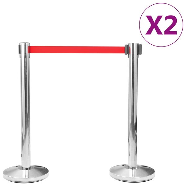 vidaXL Colonnes avec bandes 4 Pièces Barrière d'aéroport Inox Argenté