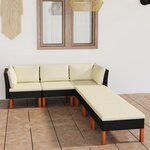 vidaXL Salon de jardin 6 Pièces avec coussins Résine tressée Noir