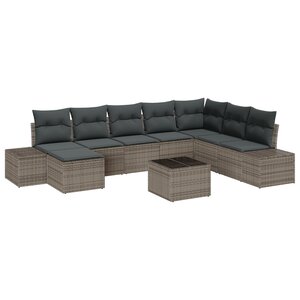 vidaXL Ensemble de canapé de jardin 8 pièces avec coussins en rotin synthétique noir