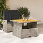 vidaXL Ensemble à manger de jardin et coussins 2 Pièces gris rotin