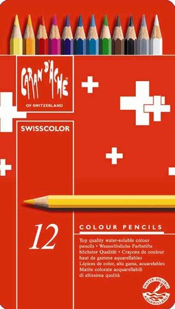 Crayons de couleur Swisscolor en étui métal de 12 CARAN D'ACHE