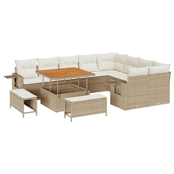 vidaXL Ensemble de salon de jardin 12 pièces avec coussins beige poly rotin acacia