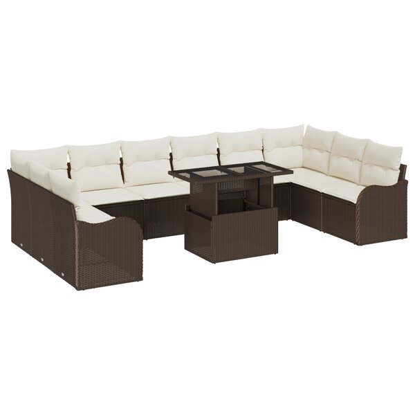 Ensemble de Sofa de Jardin vidaXL 11 pièces avec Coussins Marron Poly Rattan
