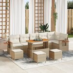 Ensemble de Canapé de Jardin 10 Pièces avec Coussins Beige Rattan Poly Acacia