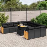 vidaXL Salon de jardin 11 Pièces avec coussins noir résine tressée