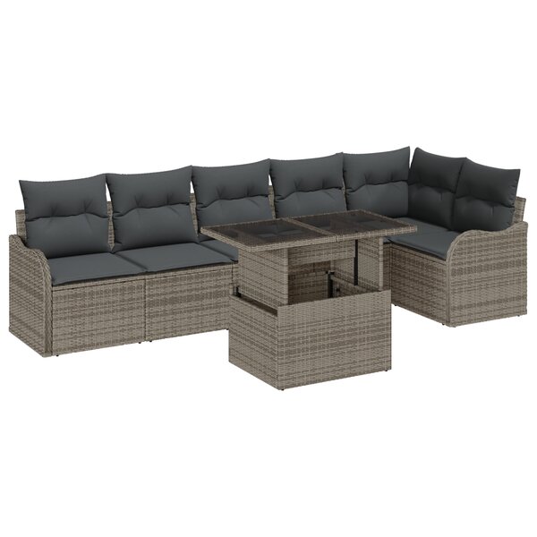 Ensemble de 7 canapés de jardin vidaXL avec coussins gris en poly rotin