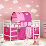 vidaXL Lit mezzanine enfants avec tunnel sans matelas rose 90x200 cm