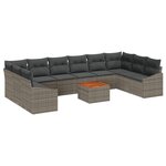 vidaXL Ensemble de Canapés de Jardin 11 Pièces avec Coussins Gris Rattan Poly Acacia