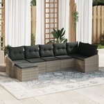 vidaXL Ensemble de Canapé de Jardin 7 Pièces avec Coussins Gris Clair Rattan Poly