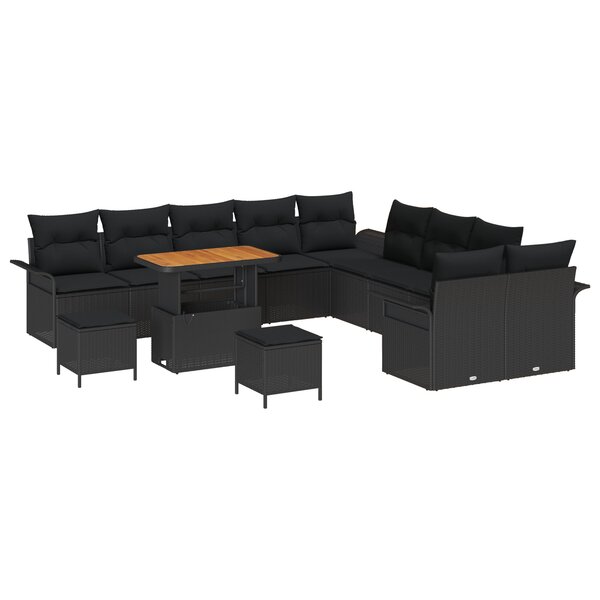 vidaXL Ensemble de canapé de jardin 13 pièces avec coussins noirs en poly rotin