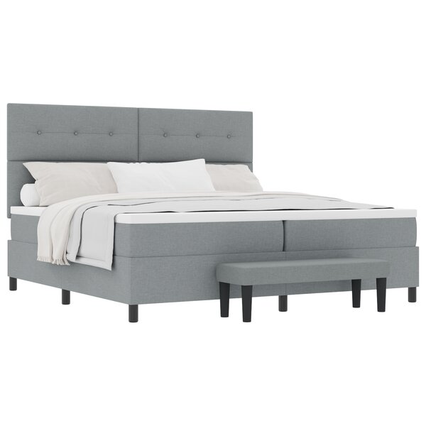 vidaXL Lit Box Spring avec Matelas & Banc Gris Clair 200x200 cm Tissu