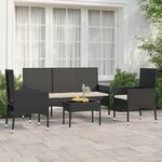 vidaXL Salon de jardin 4 Pièces avec coussins Noir Résine tressée