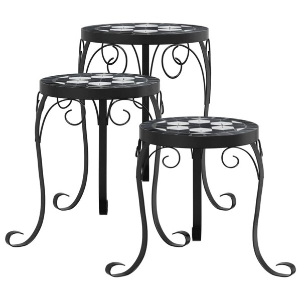 vidaXL Supports pour plantes 3 Pièces noir et blanc céramique