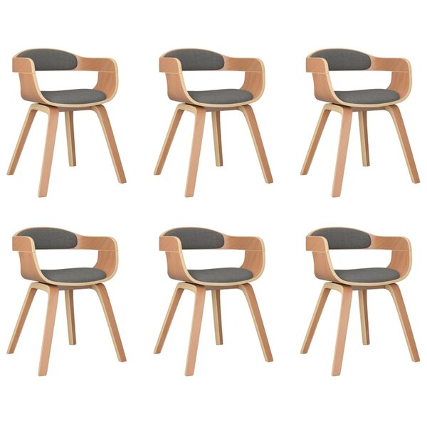 vidaXL Chaise à manger lot de 6 gris clair bois courbé et tissu