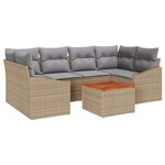 vidaXL Ensemble de Canapé de Jardin en 7 pièces avec Coussins Beige en Rattan Poly Acacia