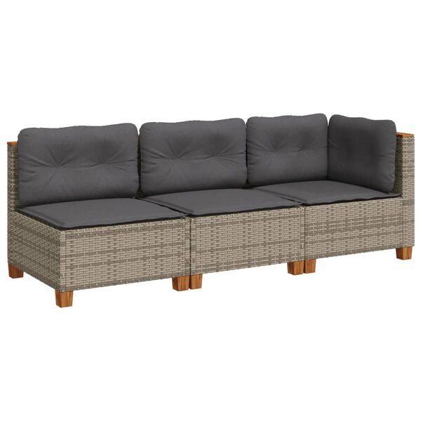 vidaXL Canapé de jardin avec coussins 3 places gris résine tressée