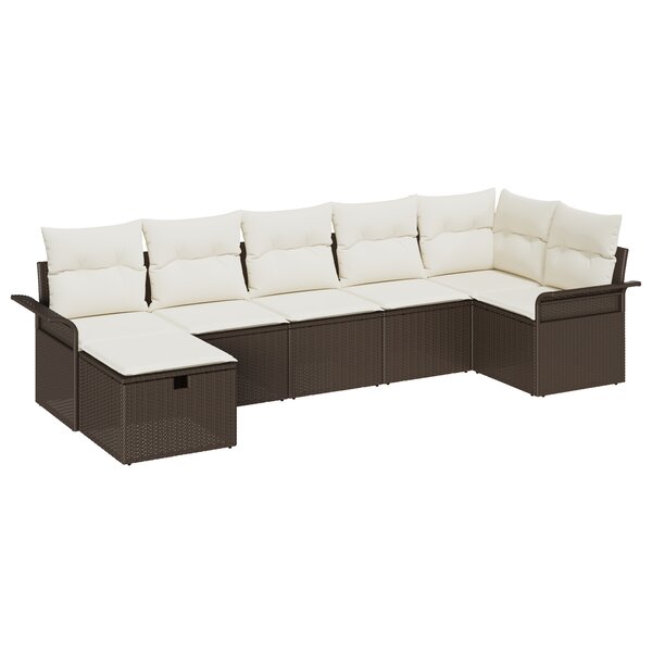 vidaXL Ensemble de canapé de jardin 7 pièces avec coussins en rotin poly marron