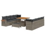 Ensemble de canapés de jardin 11 pièces avec coussins gris en Poly Rattan et acacia