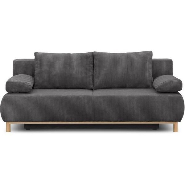 Banquette convertible 3 places MIKA - Velours côtelé gris foncé - Coffre de rangement - 192 x 84 x 93 cm