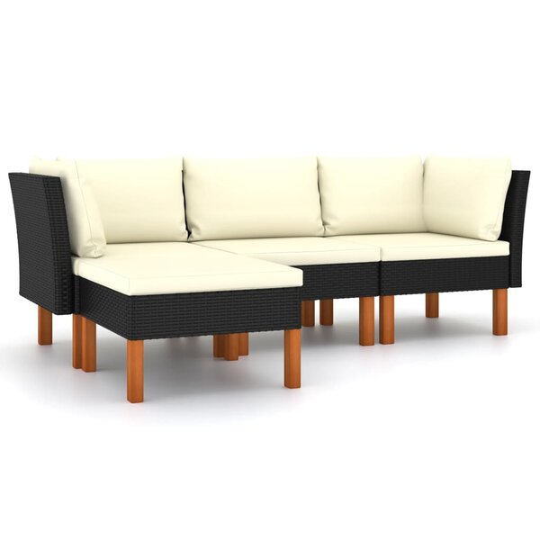 Salon de jardin meuble d'extérieur ensemble de mobilier 4 pièces avec coussins résine tressée noir 02_0016201