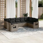 vidaXL Salon de jardin 9 Pièces avec coussins gris résine tressée