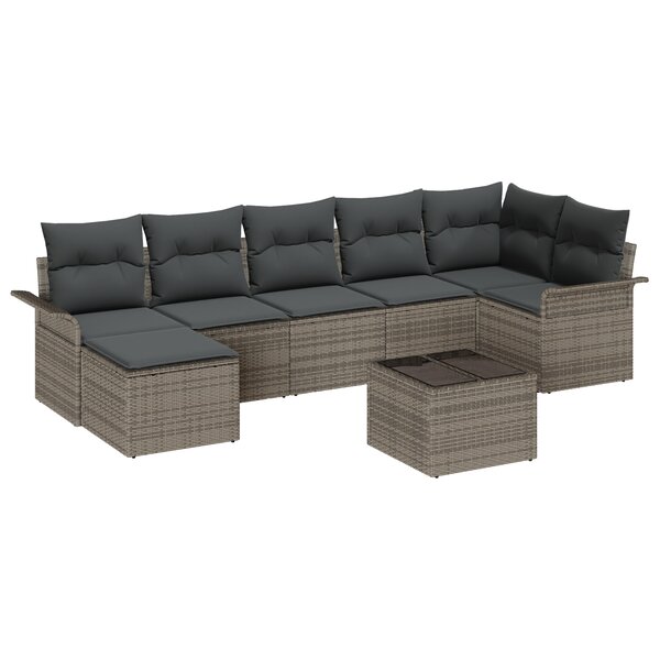 vidaXL Ensemble de canapé de jardin 7 pièces avec coussins en poly rotin noir