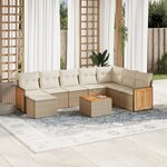 vidaXL Salon de jardin avec coussins 9 Pièces beige résine tressée