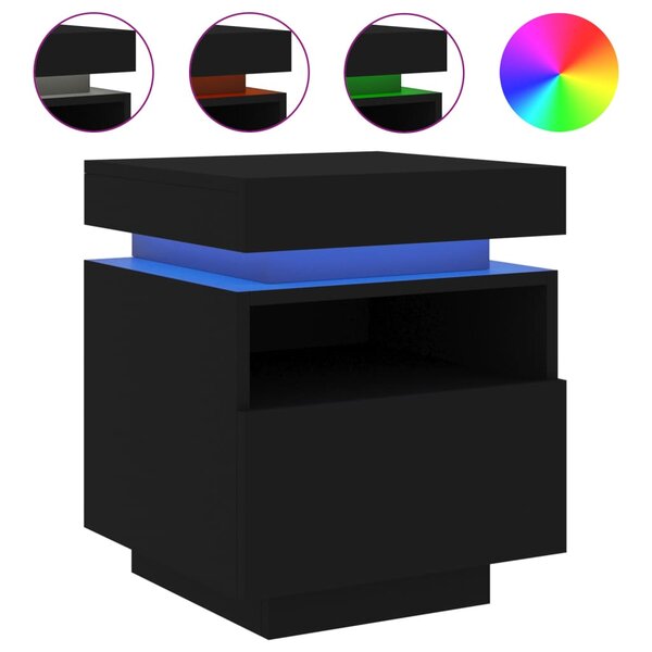 vidaXL Armoire de chevet avec lumières LED noir 40x39x48 5 cm
