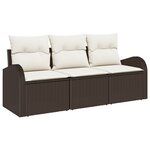 vidaXL Ensemble de canapés de jardin 3 pièces avec coussins marron poly rotin
