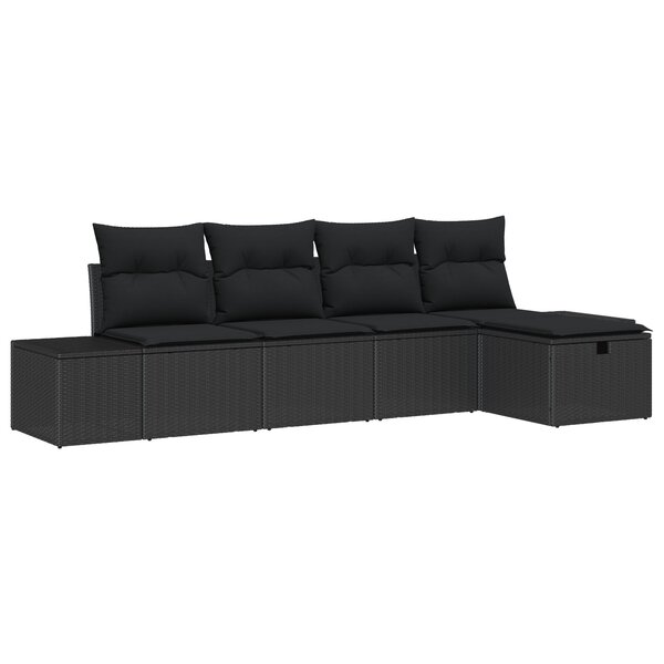 vidaXL Ensemble de 5 Canapés de Jardin avec Coussins Noir en Poly Rattan