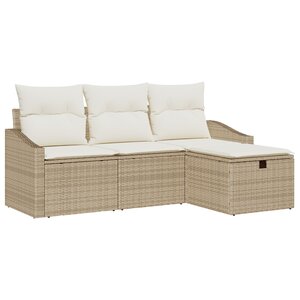 vidaXL Ensemble de canapé de jardin 4 pièces avec coussins beige poly rotin