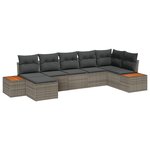 Canapé de jardin 7 pièces avec coussins gris en poly rattan